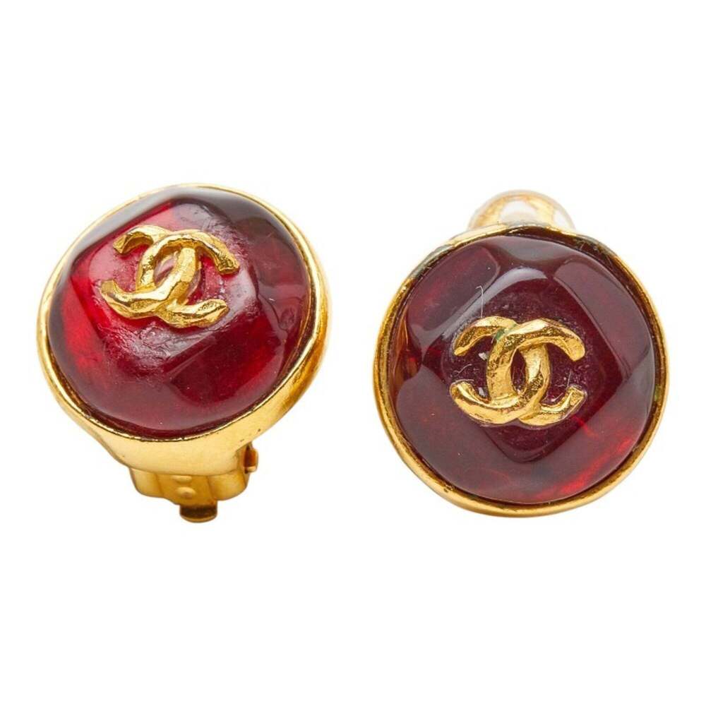CHANEL Authentic Red Logo Earrings